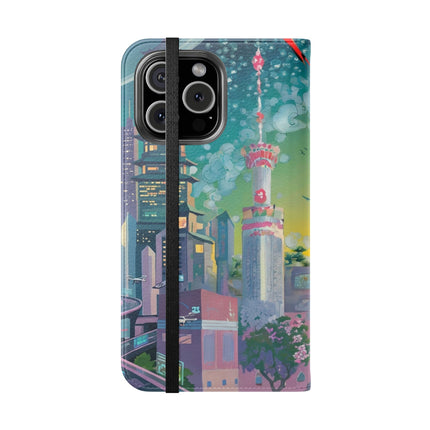 🦜⚡ Tech Plumes Flip Case – Neon Feathers & Futuristic Brilliance