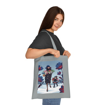 🎁🌺 The Christmas Gift Garden Stroll Cotton Tote Bag – Art Deco Holiday Elegance