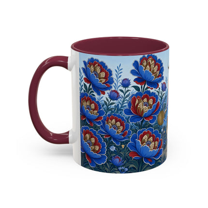 💙🌺 The Sapphire Blossom Garden Dancer Colorful Mug – Art Deco Fashion Fantasy