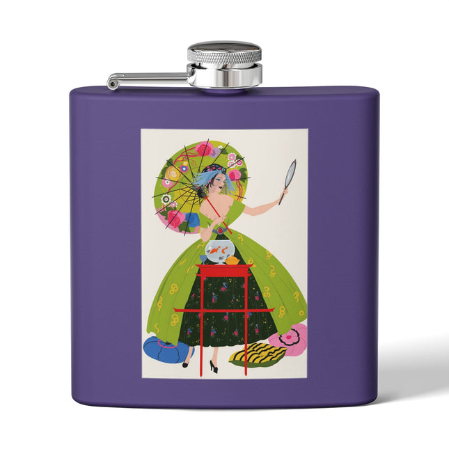 Lady with the Golden Fish Stainless Steel Flask – Whimsical Fashion & Playful Fantasy