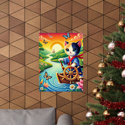 ⛵🐱 Sailor Kitten’s River Adventure Matte Vertical Poster – Whimsical Journey & Storybook Adventure
