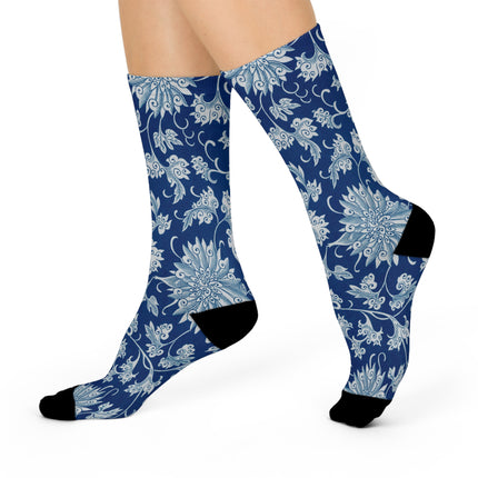 Blue Flower Pattern by Owen Jones Cushioned Crew Socks