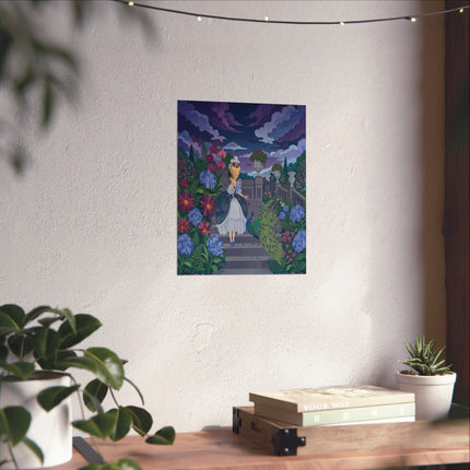 🦚🌙 The Lady Of The Midnight Peacock Garden Matte Vertical Poster – Art Deco Floral Elegance