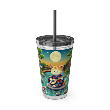 Melodic Kitten by the Koi Pond Sunsplash Tumbler with Straw, 16oz