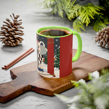❄️✨ The Winter Couture Promenade Colorful Mug – Art Deco Holiday Elegance