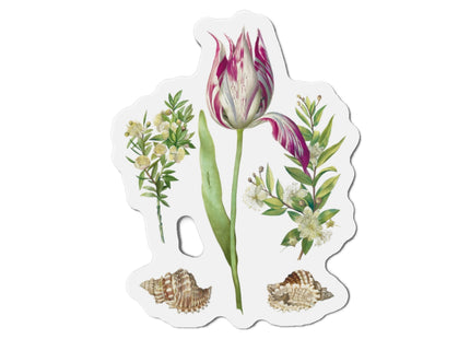Tulip, Branches of Myrtle, and Shells by Maria Sibylla Merian Die-Cut Magnets (5 Sizes)
