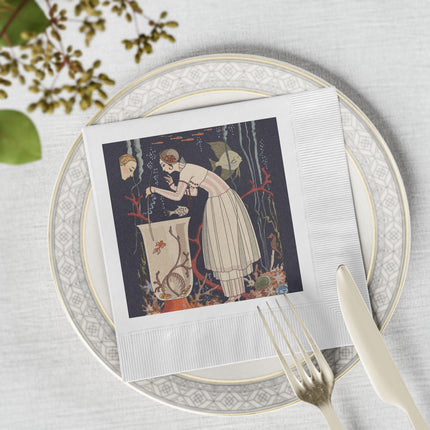 The Dazzling Little Fish by George Barbier White Coined Napkins