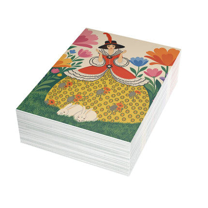 🐇🌼 The Enchanted Rabbit Garden Postcards With Envelopes – Art Deco Floral Whimsy