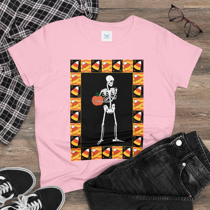 Candy Corn Skeleton Women's Midweight Cotton Tee