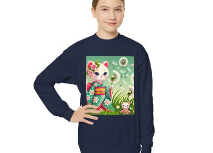 Geisha Kitten and the Dandelion Wish Youth Crewneck Sweatshirt