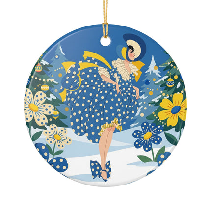 💙🌼 The Bluebell Christmas Promenade Ceramic Ornament – Art Deco Holiday Fantasy
