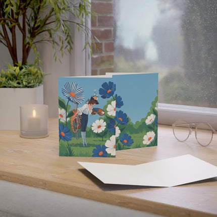 🎨🌼 The Painter In The Giant Daisy Garden Greeting Card – Art Deco Floral Fantasy