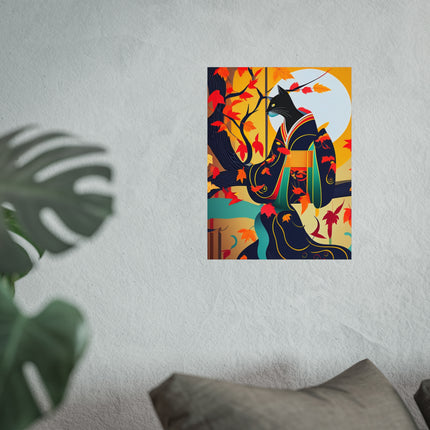 Black Cat in Kimono Fine Art Posters