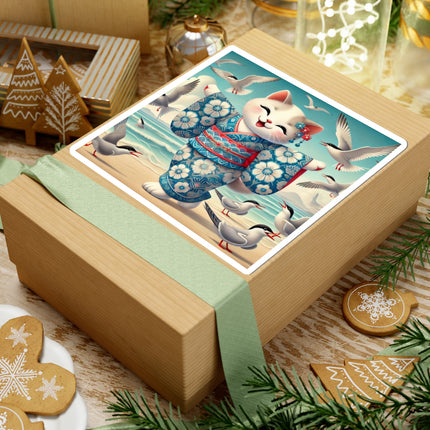 Geisha Kitten by the Seaside Kiss-Cut Stickers (4 Sizes)