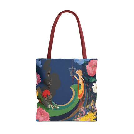 🌙🐦 The Lady Of The Moonlit Birdcage Tote Bag – Art Deco Floral Fantasy