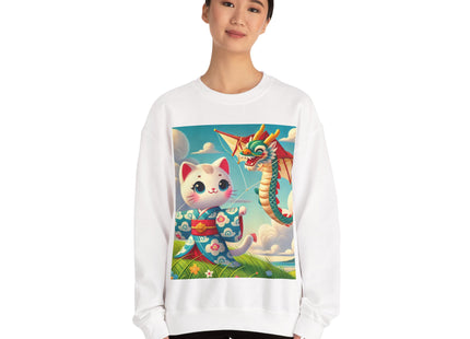 Geisha Kitten and the Dragon Kite Heavy Blend™ Crewneck Sweatshirt