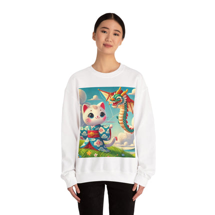 Geisha Kitten and the Dragon Kite Heavy Blend™ Crewneck Sweatshirt