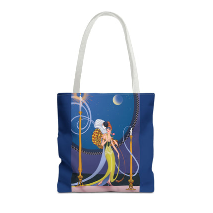 Smoke and Secrets: A Glamorous Encounter in Prohibition Era Tote Bag (AOP)