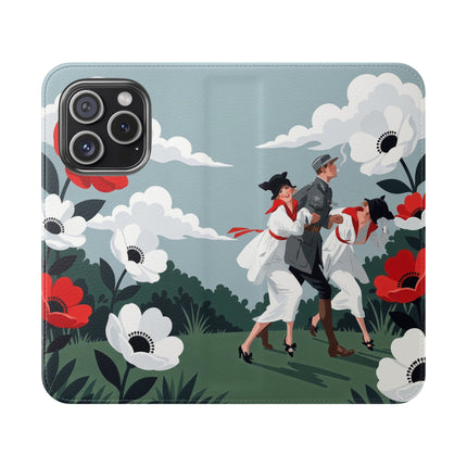 🌺🎩 The Ladies Of The Scarlet Garden Flip Case – Art Deco Floral Adventure