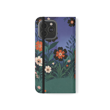 🌺🐈 The Lady Of The Midnight Garden Cat Flip Case – Art Deco Floral Fantasy