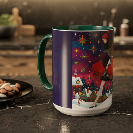 🎁✨ The Lady Of The Christmas Hatbox Colorful Mug – Art Deco Holiday Fantasy
