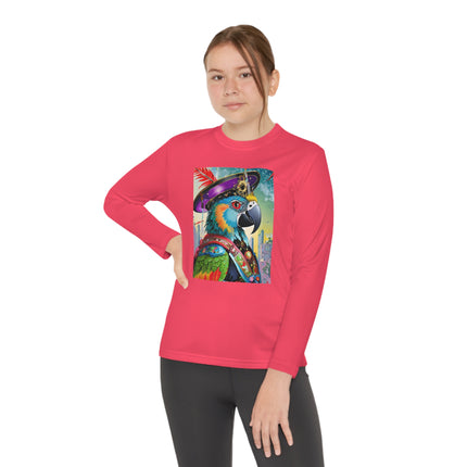 Tech Plumes Youth Long Sleeve Competitor Tee – Neon Wings & Cyberpunk Adventure