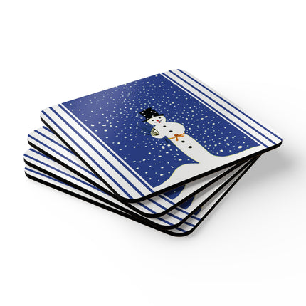 Snowman in Falling Snow Corkwood Coaster Set