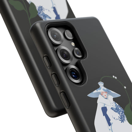 Blue & White Porcelain Geisha Phone Case – Elegant Mystery & Floral Grace