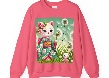 Geisha Kitten and the Dandelion Wish Heavy Blend™ Crewneck Sweatshirt