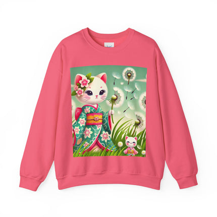 Geisha Kitten and the Dandelion Wish Heavy Blend™ Crewneck Sweatshirt