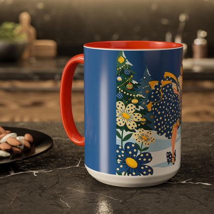 💙🌼 The Bluebell Christmas Promenade Colorful Mug – Art Deco Holiday Fantasy