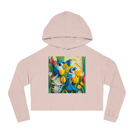 Blue Jays in a Spring Garden Women’s Cropped Hooded Sweatshirt