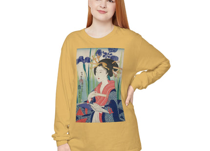 Woman with Bookmark and Book Garment-dyed Long Sleeve T-Shirt