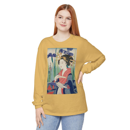 Woman with Bookmark and Book Garment-dyed Long Sleeve T-Shirt