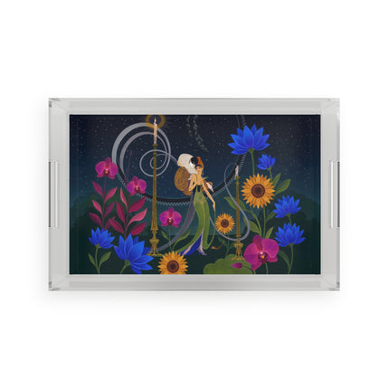 🌙🕯️ The Lady Of The Midnight Garden Acrylic Serving Tray – Art Deco Nocturne