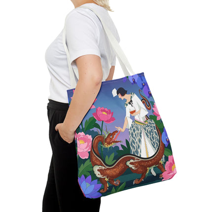 🐉🌸 The Dragon Keeper Tote Bag – Art Deco Floral Fantasy