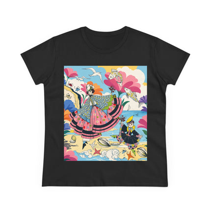 🐚🐟 The Seaside Fantasy Cotton Tee – Art Deco Ocean Whimsy