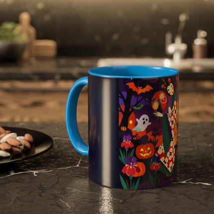 🌙🎃 The Moonlit Garden Masquerade Colorful Mug – Floral Halloween Charm