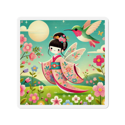 Geisha Fairy and the Hummingbird Blossom Die-Cut Magnets (5 Sizes)