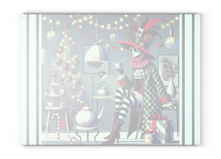 Whimsical Christmas Tea Party Glass Cutting Board
