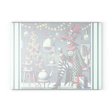 Whimsical Christmas Tea Party Glass Cutting Board