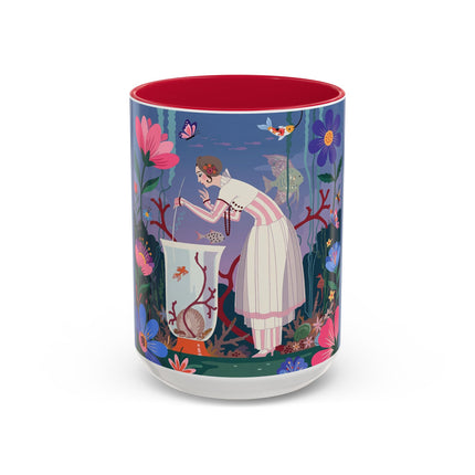 The Lady Of The Enchanted Aquarium Colorful Mugs – Art Deco Aquatic Elegance