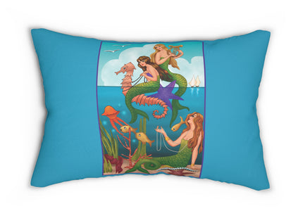 Three Mermaids with Strings of Pearls by Carlo Chiostri Spun Polyester Lumbar Pillow