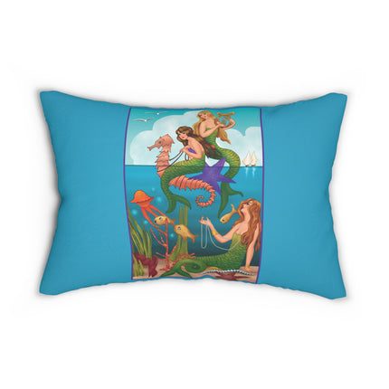 Three Mermaids with Strings of Pearls by Carlo Chiostri Spun Polyester Lumbar Pillow