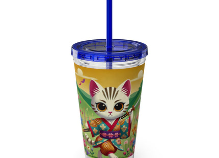 Samurai Kitten Sunsplash Tumbler with Straw, 16oz