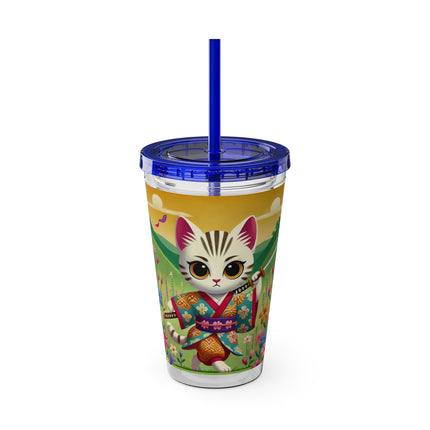 Samurai Kitten Sunsplash Tumbler with Straw, 16oz