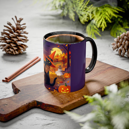 🐈‍⬛🎻 The Black Cat's Moonlit Melody Colorful Mug – Whimsical Halloween Music