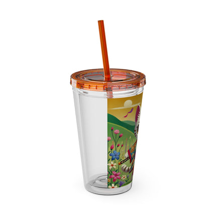 Samurai Kitten Sunsplash Tumbler with Straw, 16oz