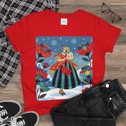 ❤️❄️ The Winter Heart Messenger Cotton Tee – Art Deco Winter Enchantment