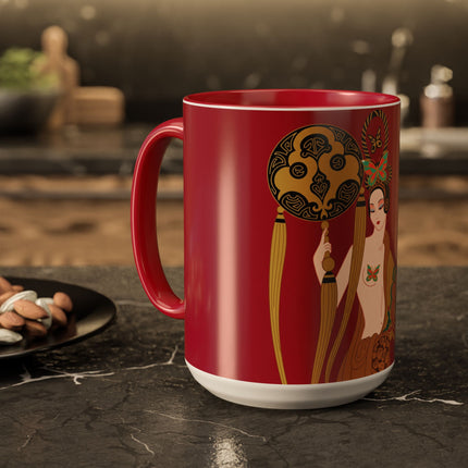 Butterfly Empress of the Crimson Pavilion Colorful Mug (11oz, 15oz) – Art Deco Beauty, Butterfly Elegance & Ornamental Style